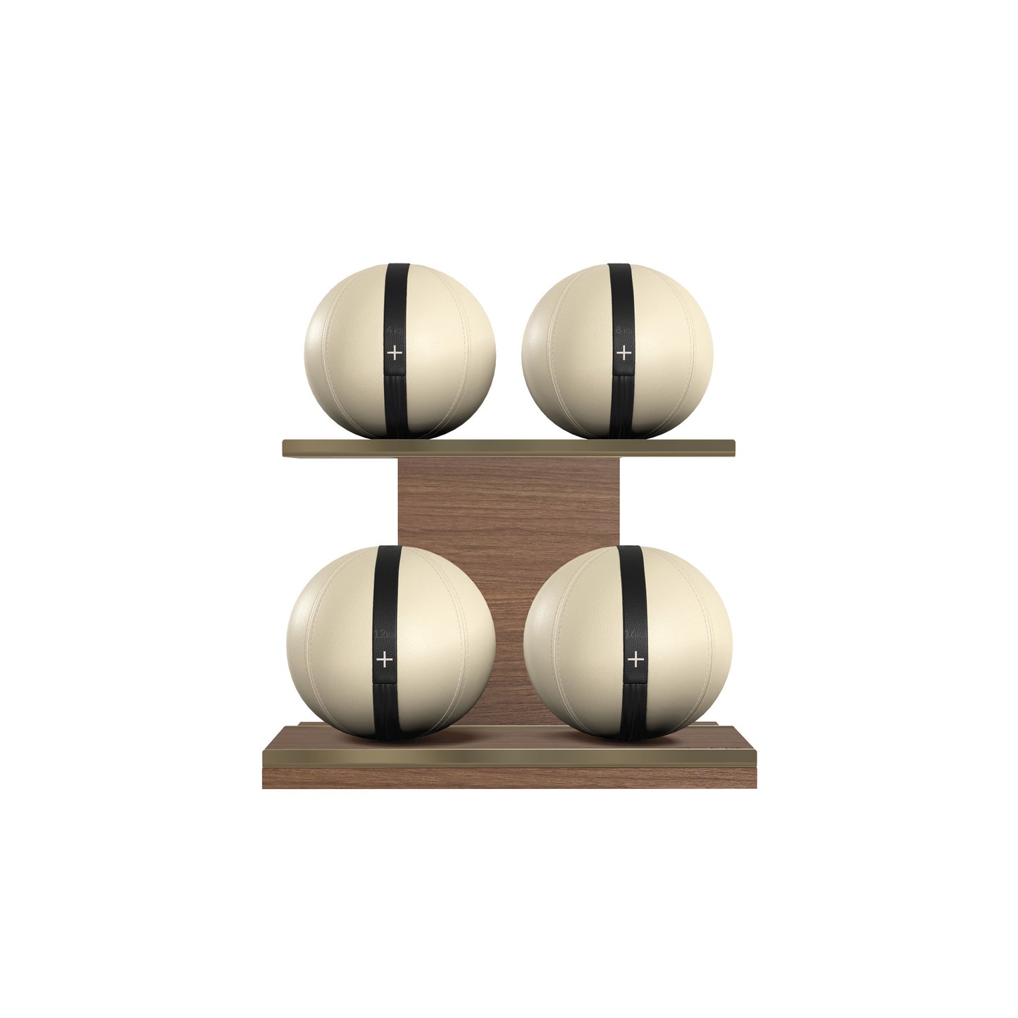 PENT. MOXA Light - in Gold - Set of 4 Medicine Balls on Horizontal Wooden Stand - 4, 8, 12, 16 KG