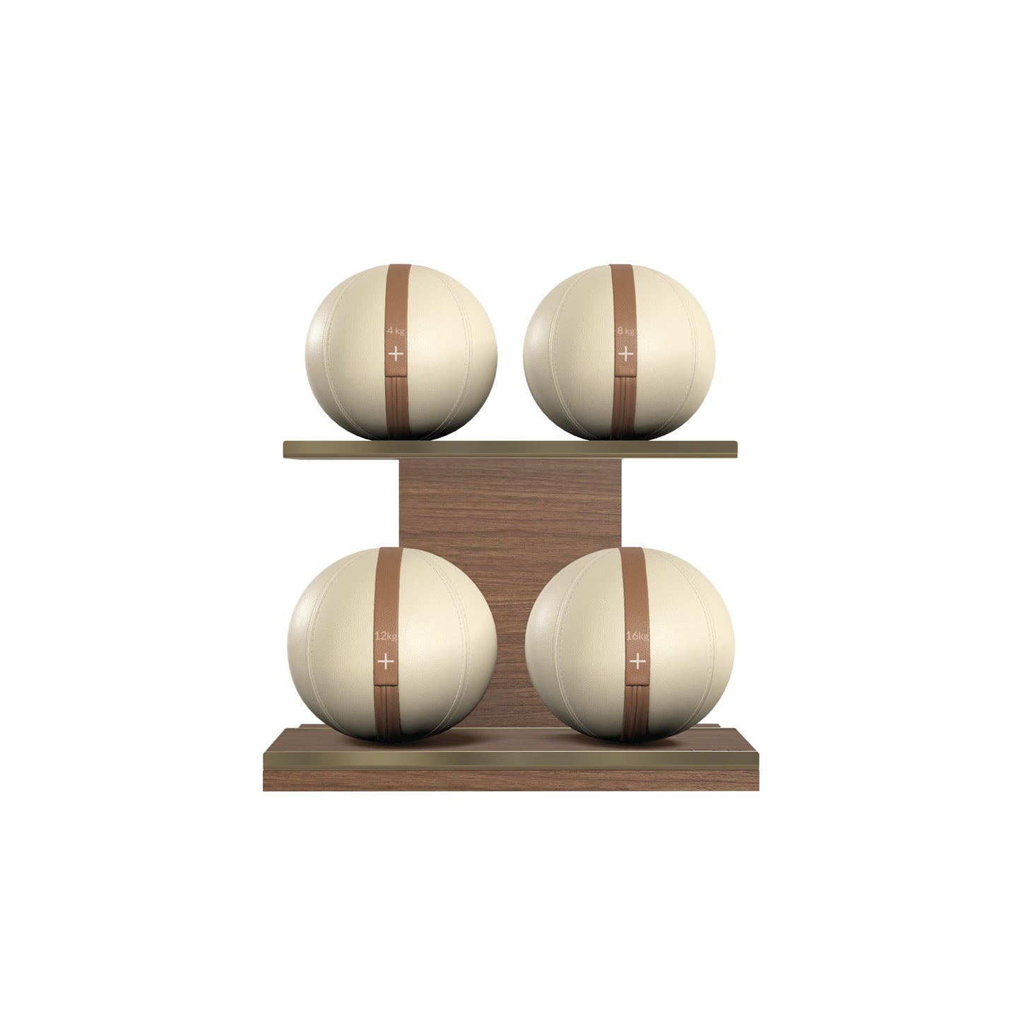 PENT. MOXA Light - in Gold - Set of 4 Medicine Balls on Horizontal Wooden Stand - 4, 8, 12, 16 KG