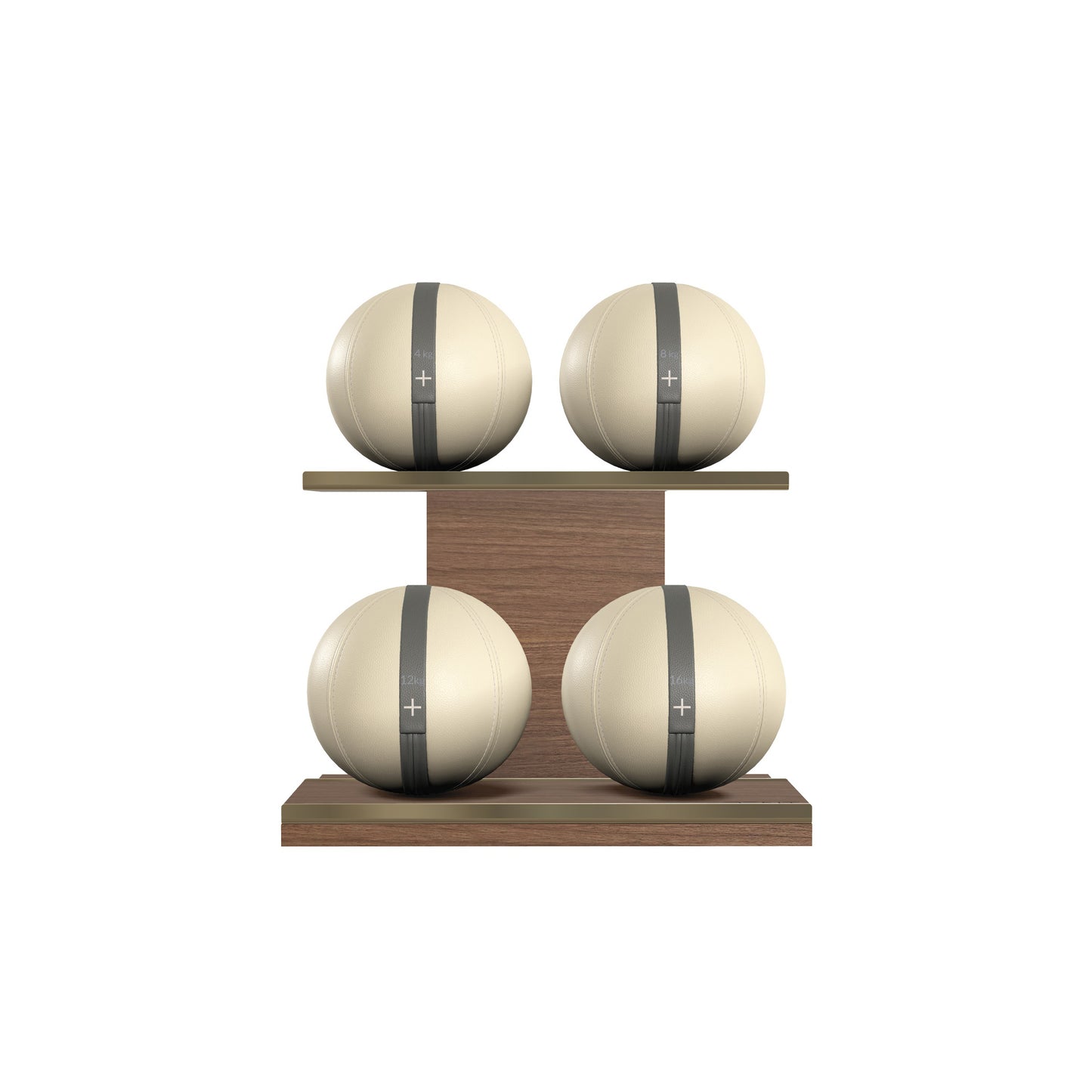 PENT. MOXA Light - in Gold - Set of 4 Medicine Balls on Horizontal Wooden Stand - 4, 8, 12, 16 KG