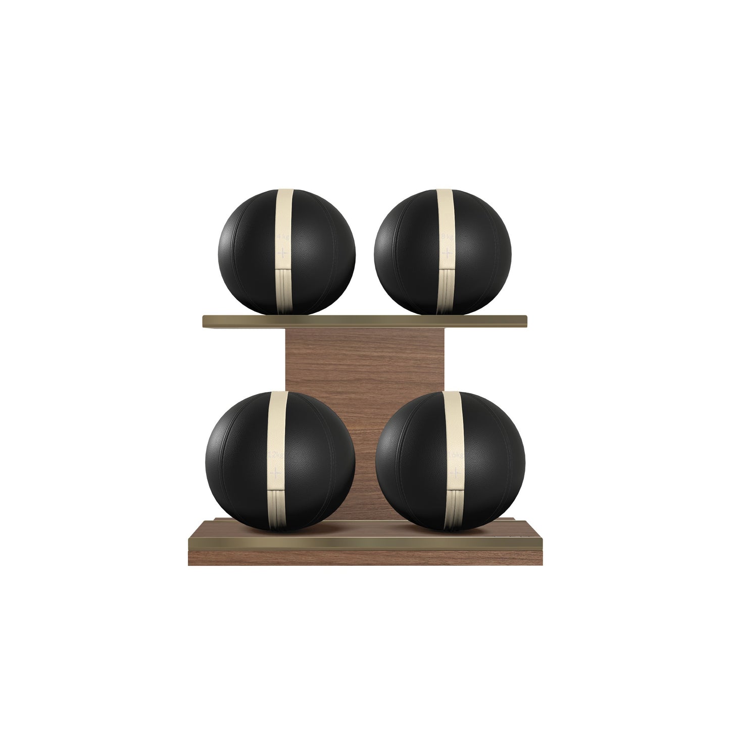 PENT. MOXA Light - in Gold - Set of 4 Medicine Balls on Horizontal Wooden Stand - 4, 8, 12, 16 KG