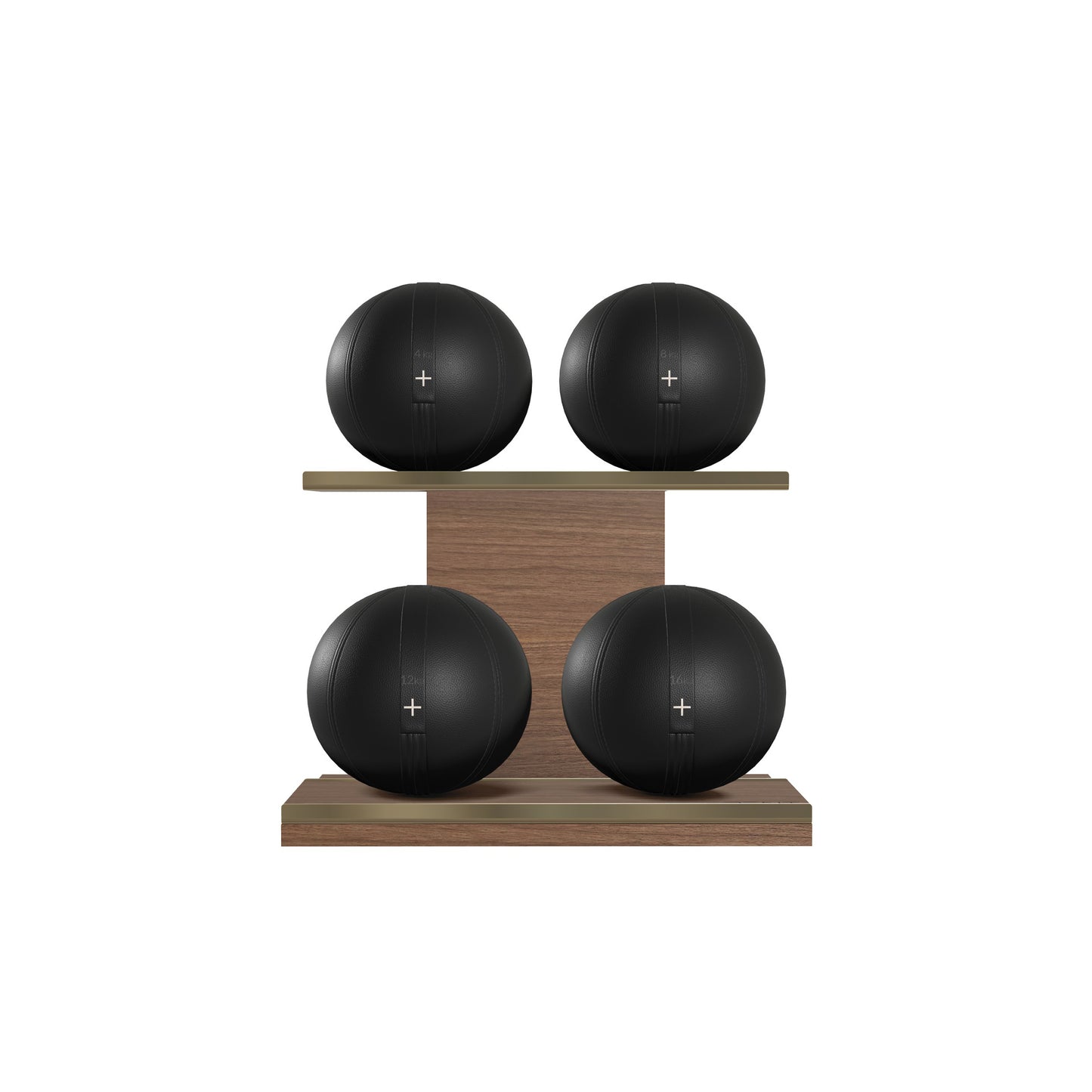 PENT. MOXA Light - in Gold - Set of 4 Medicine Balls on Horizontal Wooden Stand - 4, 8, 12, 16 KG