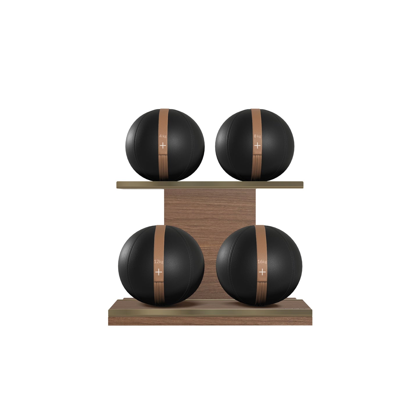 PENT. MOXA Light - in Gold - Set of 4 Medicine Balls on Horizontal Wooden Stand - 4, 8, 12, 16 KG