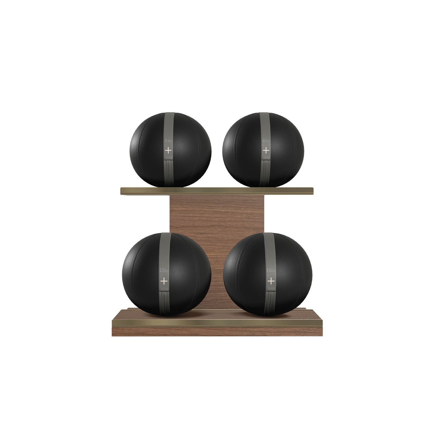 PENT. MOXA Light - in Gold - Set of 4 Medicine Balls on Horizontal Wooden Stand - 4, 8, 12, 16 KG