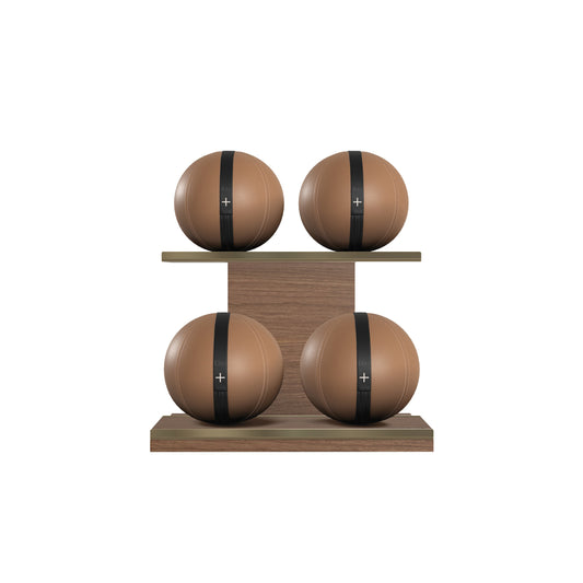 PENT. MOXA Light - in Gold - Set of 4 Medicine Balls on Horizontal Wooden Stand - 4, 8, 12, 16 KG