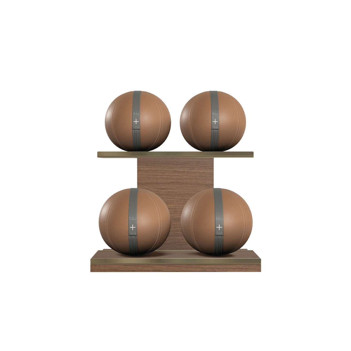 PENT. MOXA Light - in Gold - Set of 4 Medicine Balls on Horizontal Wooden Stand - 4, 8, 12, 16 KG