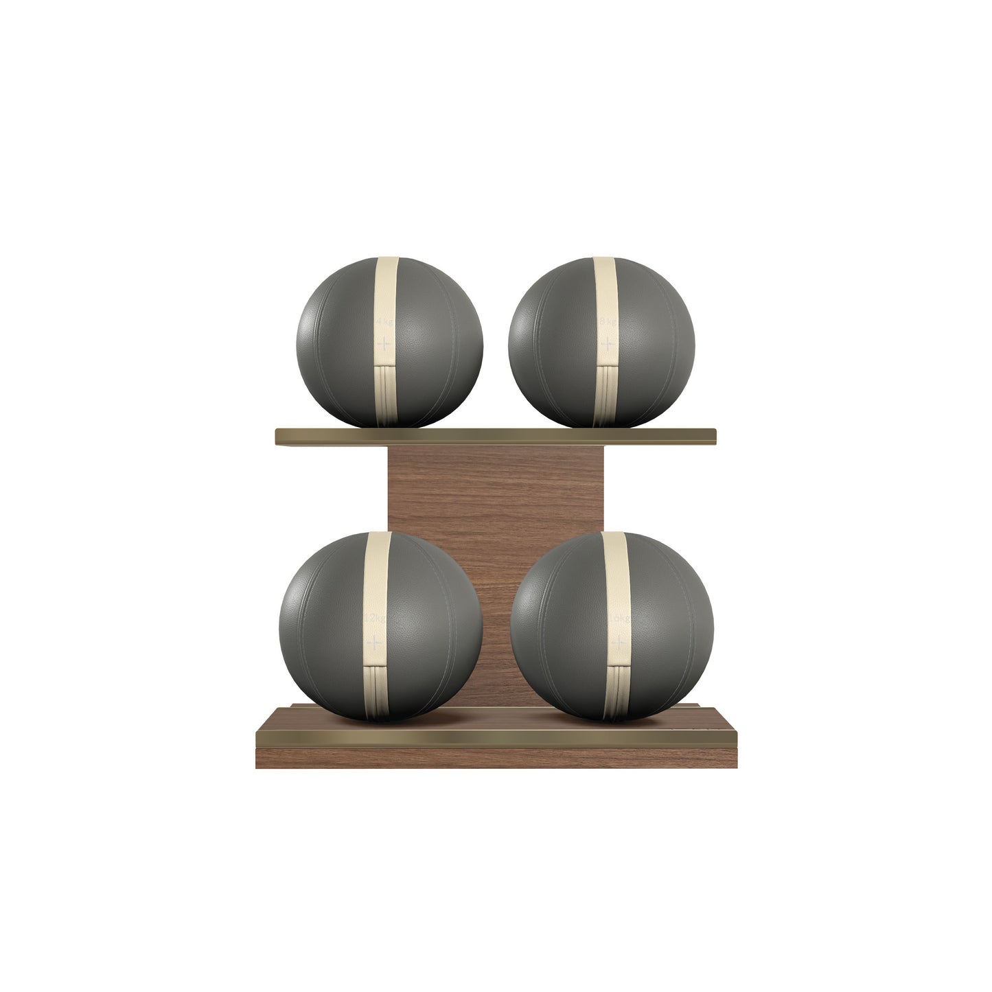 PENT. MOXA Light - in Gold - Set of 4 Medicine Balls on Horizontal Wooden Stand - 4, 8, 12, 16 KG