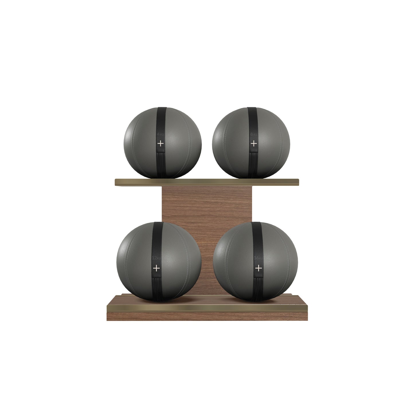PENT. MOXA Light - in Gold - Set of 4 Medicine Balls on Horizontal Wooden Stand - 4, 8, 12, 16 KG
