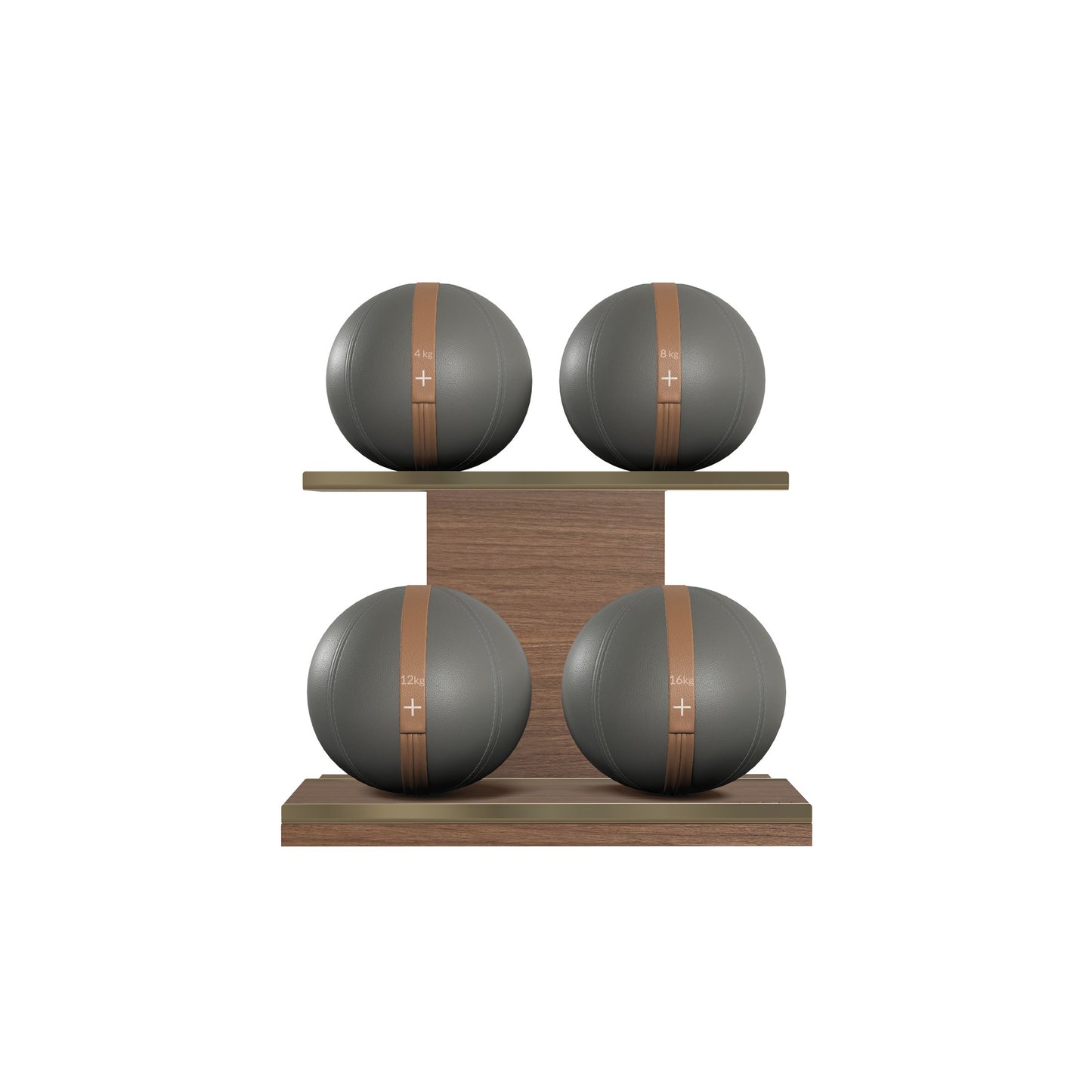 PENT. MOXA Light - in Gold - Set of 4 Medicine Balls on Horizontal Wooden Stand - 4, 8, 12, 16 KG