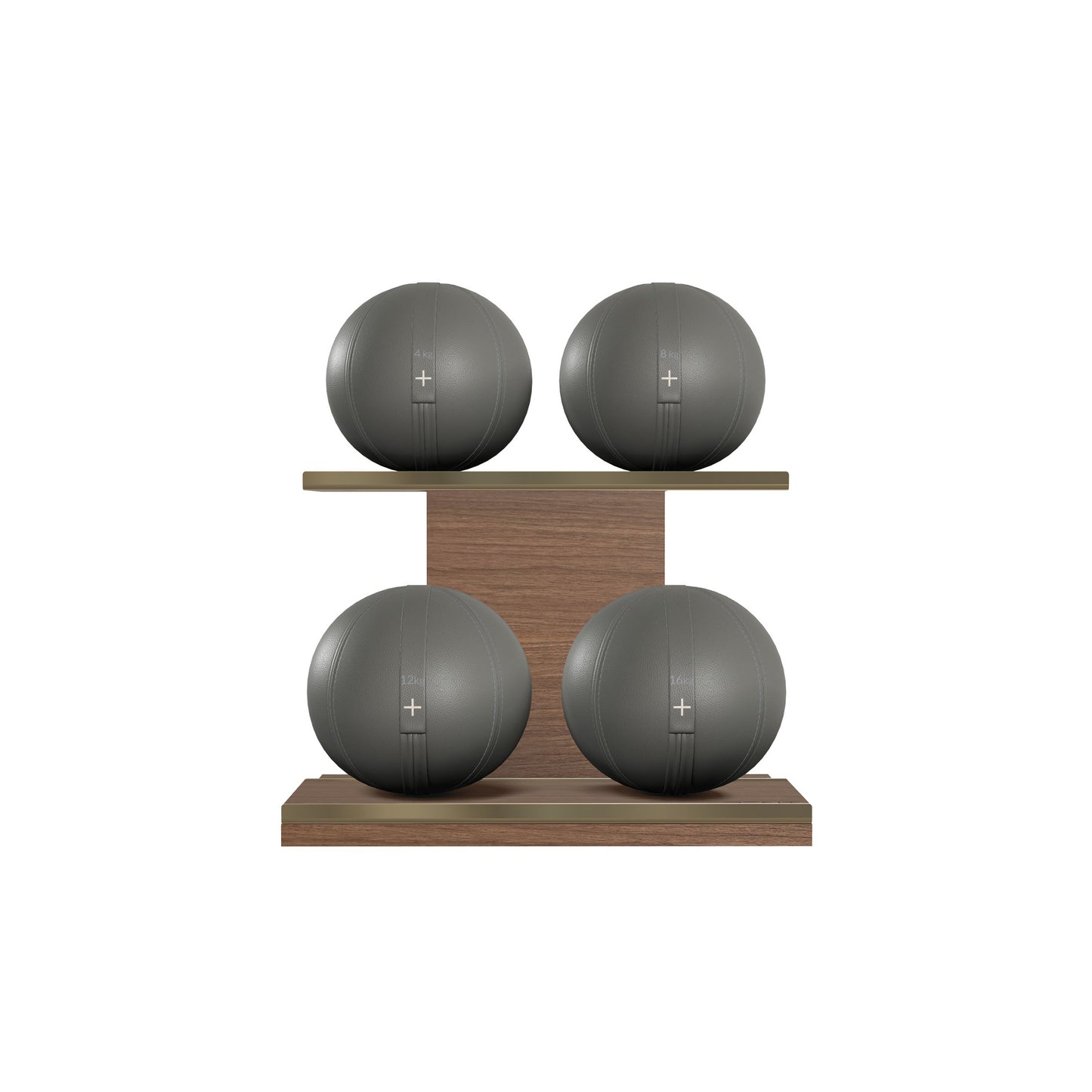 PENT. MOXA Light - in Gold - Set of 4 Medicine Balls on Horizontal Wooden Stand - 4, 8, 12, 16 KG