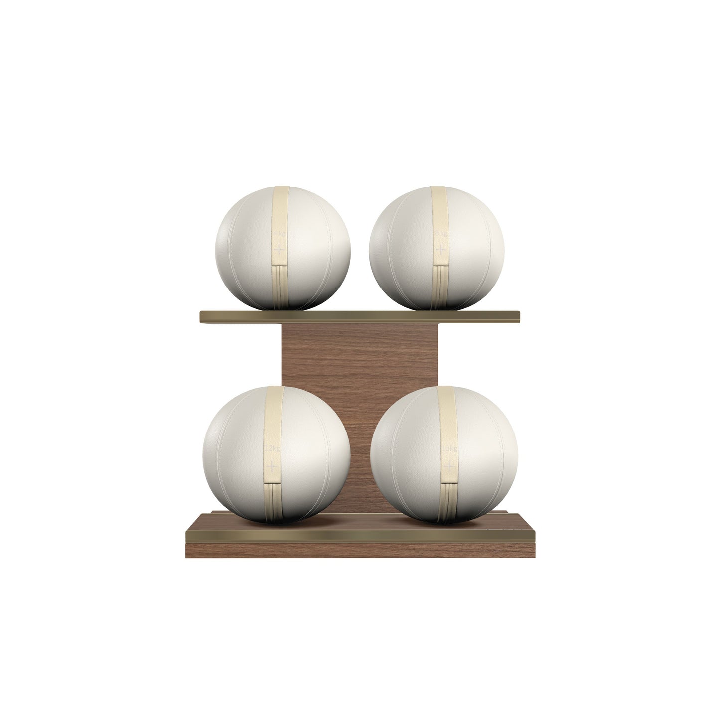 PENT. MOXA Light - in Gold - Set of 4 Medicine Balls on Horizontal Wooden Stand - 4, 8, 12, 16 KG