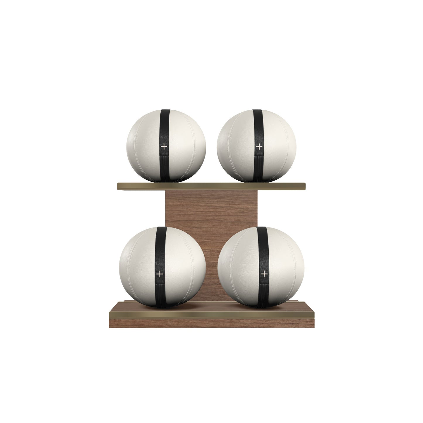 PENT. MOXA Light - in Gold - Set of 4 Medicine Balls on Horizontal Wooden Stand - 4, 8, 12, 16 KG