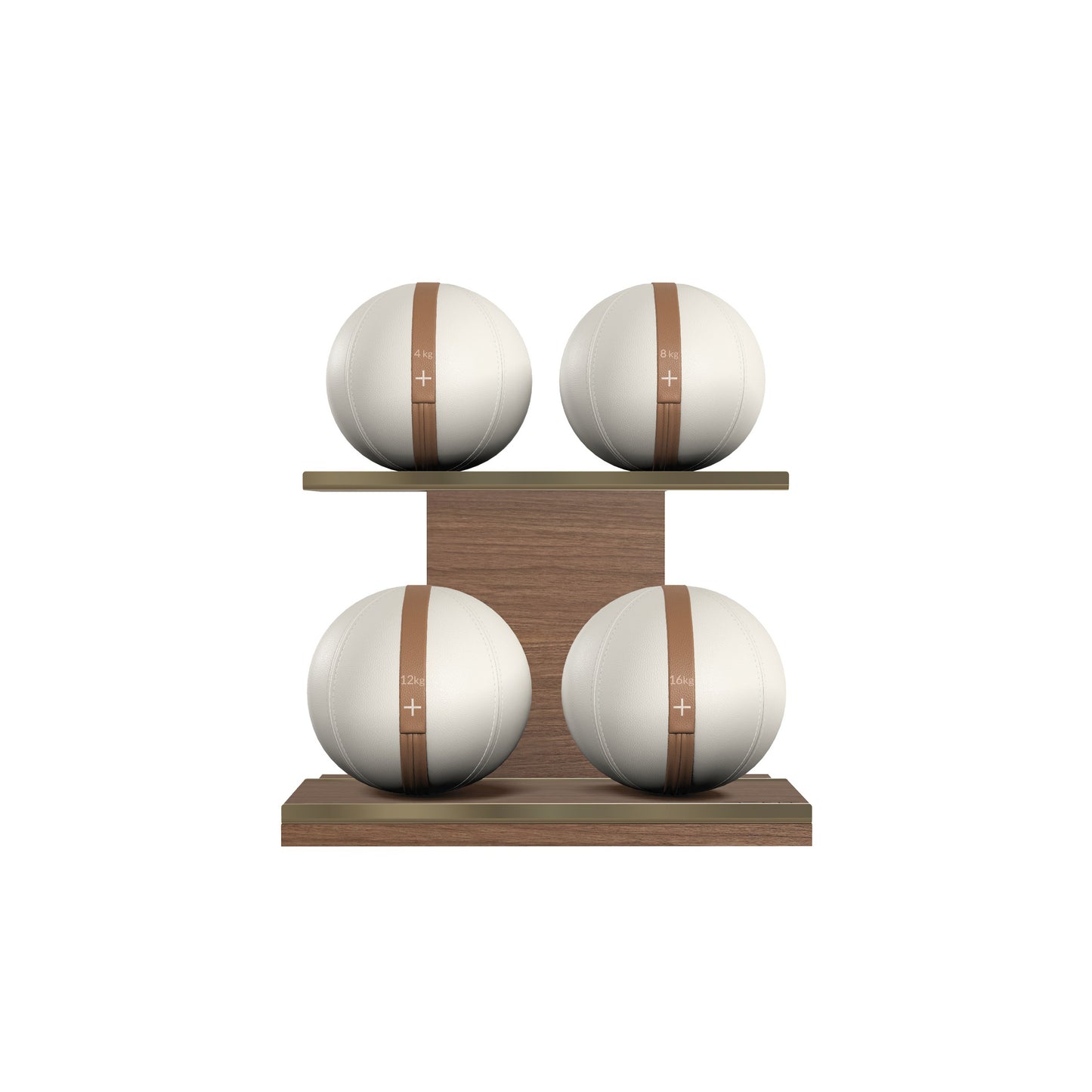 PENT. MOXA Light - in Gold - Set of 4 Medicine Balls on Horizontal Wooden Stand - 4, 8, 12, 16 KG
