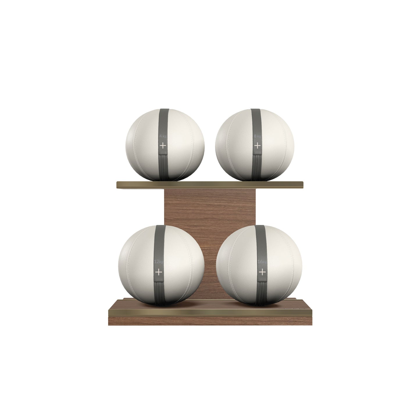 PENT. MOXA Light - in Gold - Set of 4 Medicine Balls on Horizontal Wooden Stand - 4, 8, 12, 16 KG