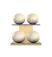 Luxury fitness equipment, 4 leather medicine ball on horizontal wooden stand, handcrafted with premium Italian beige base leather, white accent leather and natural ash wood. PENT. MOXA Set