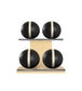 Luxury fitness equipment, 4 leather medicine ball on horizontal wooden stand, handcrafted with premium Italian black base leather, beige accent leather and natural ash wood. PENT. MOXA Set