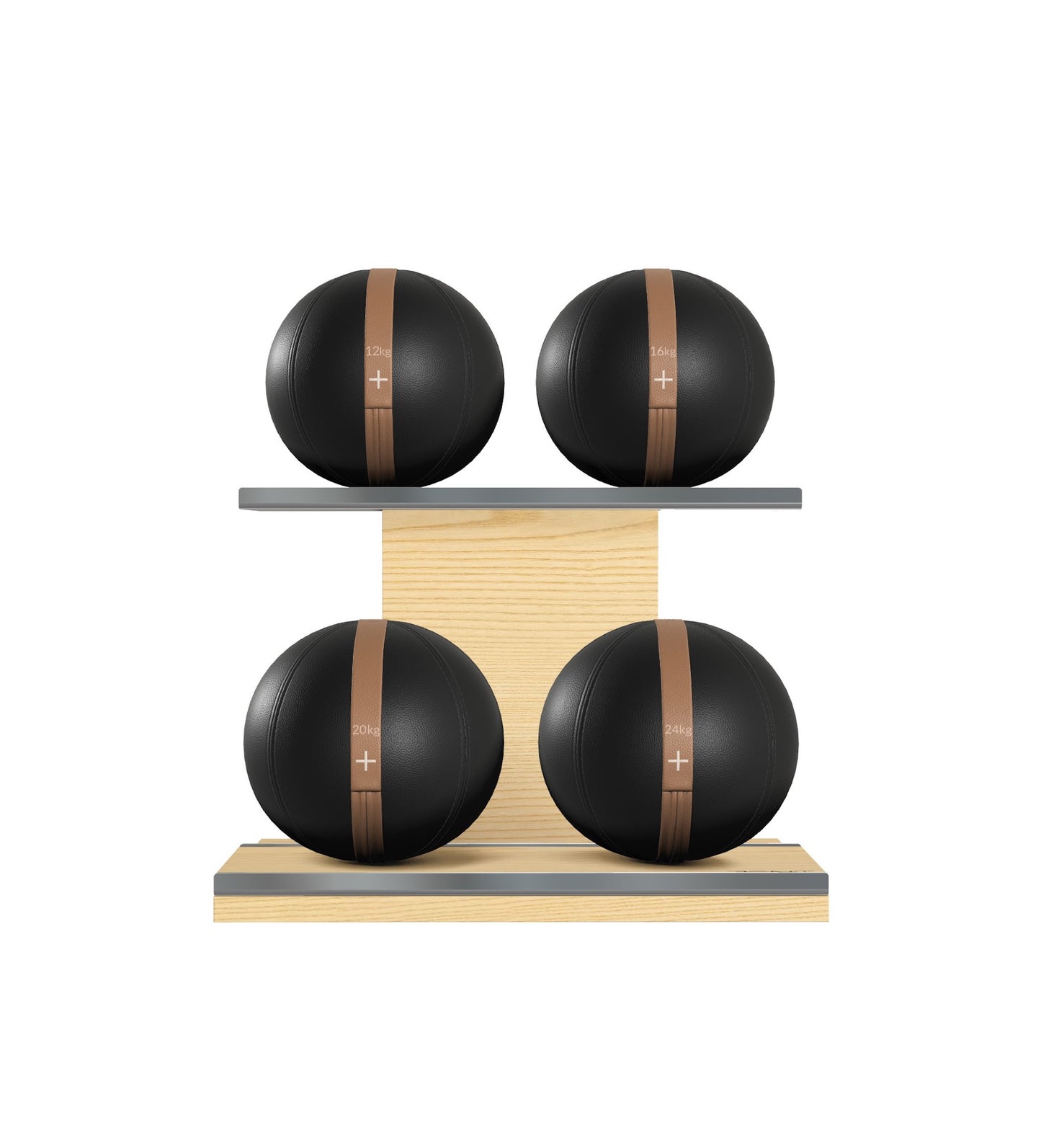 MOXA Power - Set of Handcrafted Weighted Balls on Horizontal Wooden Stand