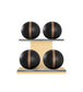 Luxury fitness equipment, 4 leather medicine ball on horizontal wooden stand, handcrafted with premium Italian black base leather, brown accent leather and natural ash wood. PENT. MOXA Set