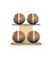 Luxury fitness equipment, 4 leather medicine ball on horizontal wooden stand, handcrafted with premium Italian brown base leather, beige accent leather and natural ash wood. PENT. MOXA Set
