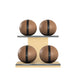 Luxury fitness equipment, 4 leather medicine ball on horizontal wooden stand, handcrafted with premium Italian brown base leather, black accent leather and natural ash wood. PENT. MOXA Set