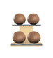 Luxury fitness equipment, 4 leather medicine ball on horizontal wooden stand, handcrafted with premium Italian brown base leather, brown accent leather and natural ash wood. PENT. MOXA Set