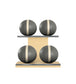 Luxury fitness equipment, 4 leather medicine ball on horizontal wooden stand, handcrafted with premium Italian grey base leather, beige accent leather and natural ash wood. PENT. MOXA Set
