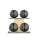 Luxury fitness equipment, 4 leather medicine ball on horizontal wooden stand, handcrafted with premium Italian grey base leather, black accent leather and natural ash wood. PENT. MOXA Set