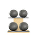 Luxury fitness equipment, 4 leather medicine ball on horizontal wooden stand, handcrafted with premium Italian grey base leather, grey accent leather and natural ash wood. PENT. MOXA Set