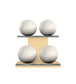 Luxury fitness equipment, 4 leather medicine ball on horizontal wooden stand, handcrafted with premium Italian white base leather, white accent leather and natural ash wood. PENT. MOXA Set