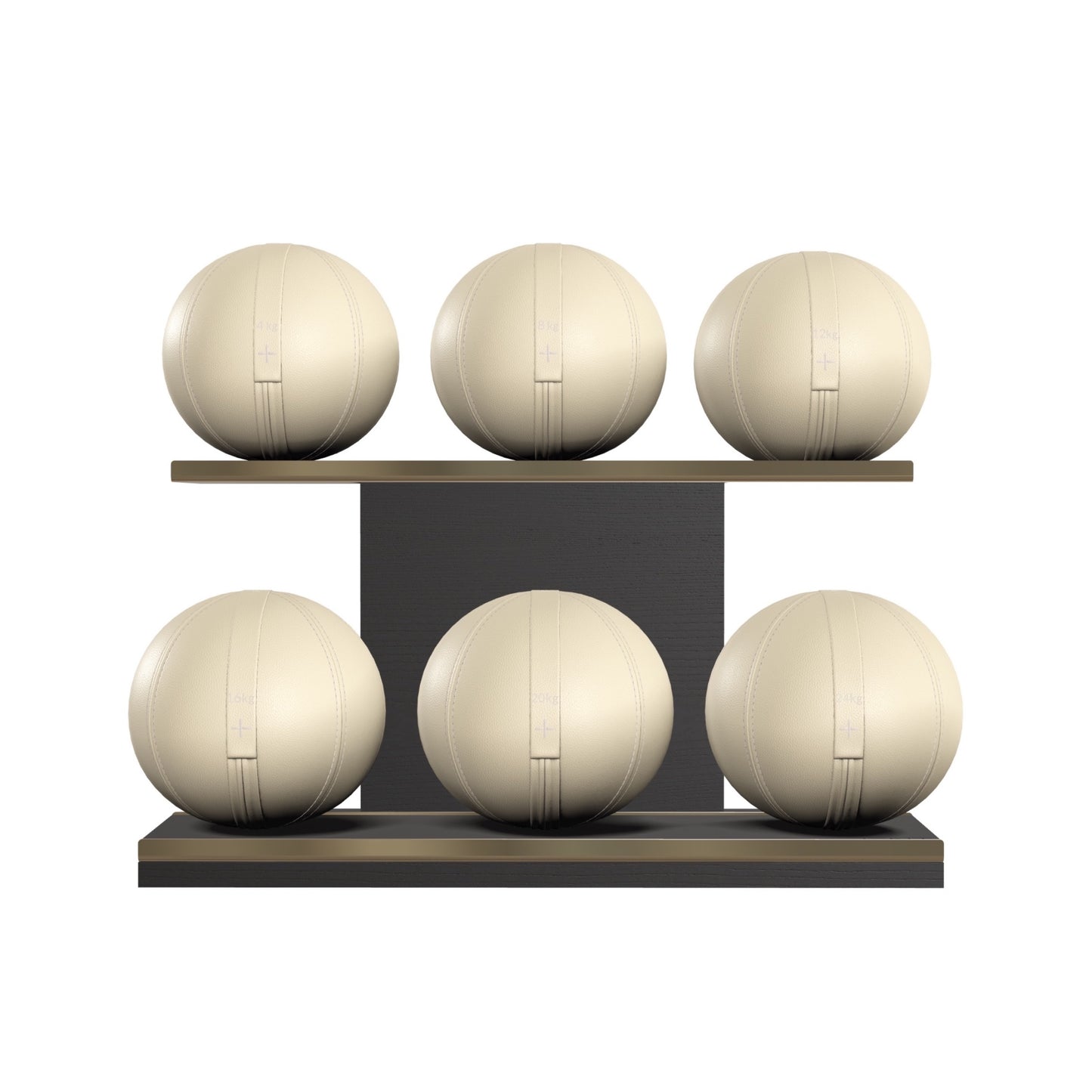 PENT. MOXA Set Ultimate - In Gold - Set of 6 Medicine Balls on Horizontal Wooden Stand - 4, 8, 12, 16, 20, 24 KG