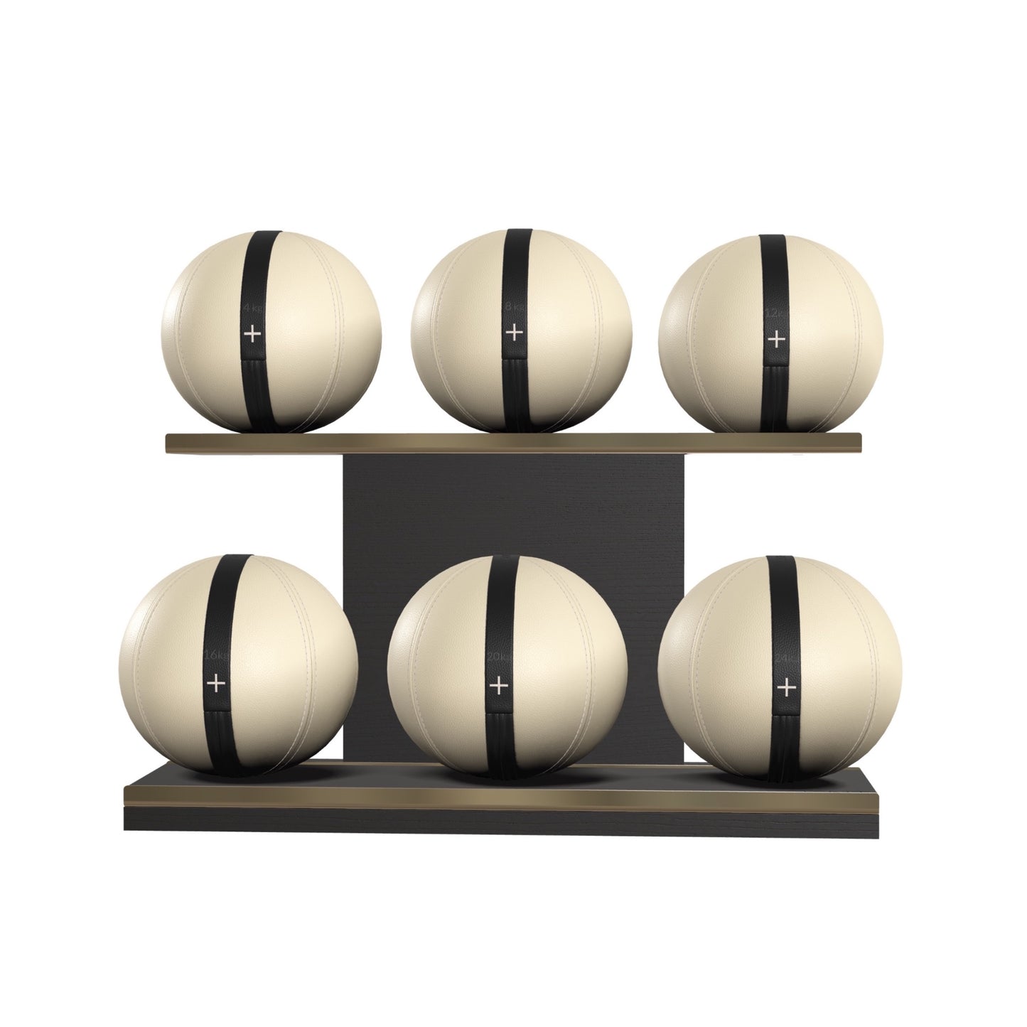 PENT. MOXA Set Ultimate - In Gold - Set of 6 Medicine Balls on Horizontal Wooden Stand - 4, 8, 12, 16, 20, 24 KG
