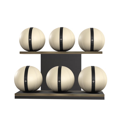 PENT. MOXA Set Ultimate - In Gold - Set of 6 Medicine Balls on Horizontal Wooden Stand - 4, 8, 12, 16, 20, 24 KG