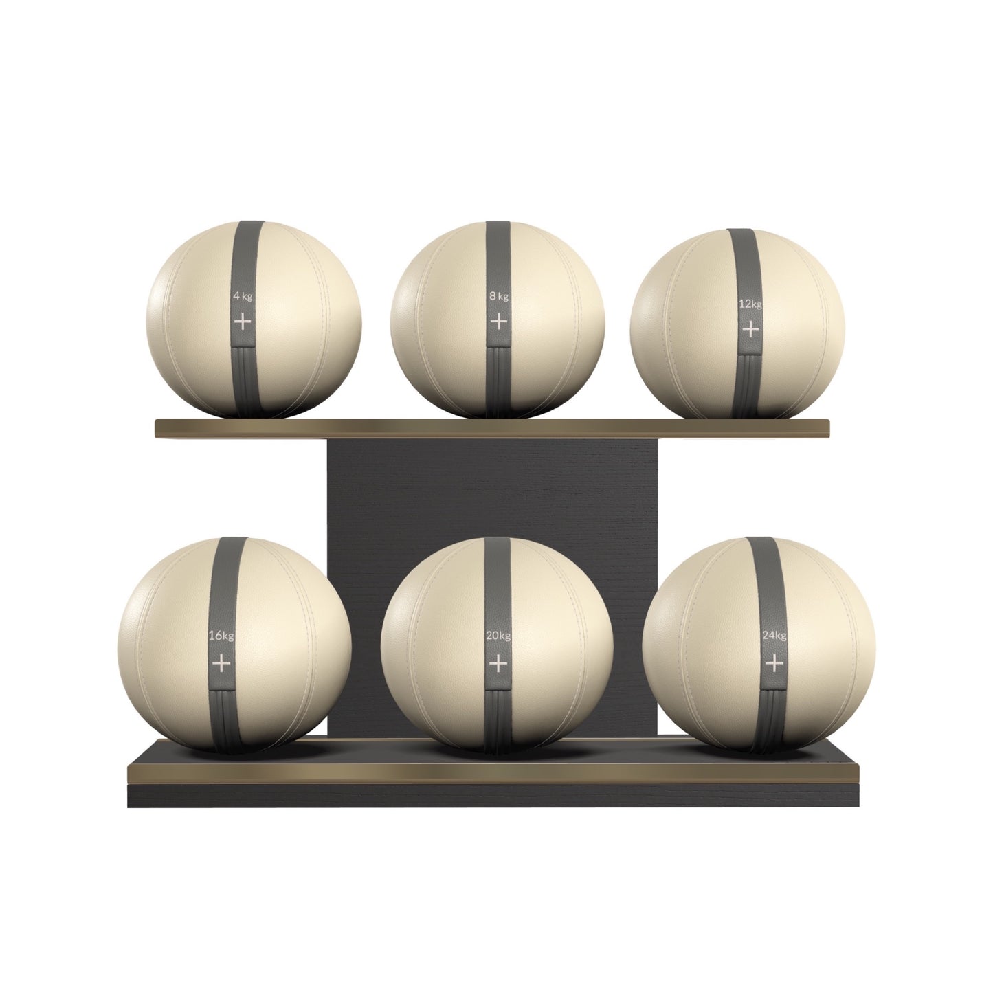 PENT. MOXA Set Ultimate - In Gold - Set of 6 Medicine Balls on Horizontal Wooden Stand - 4, 8, 12, 16, 20, 24 KG
