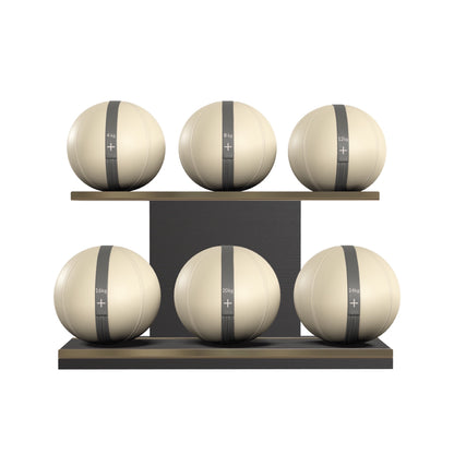 PENT. MOXA Set Ultimate - In Gold - Set of 6 Medicine Balls on Horizontal Wooden Stand - 4, 8, 12, 16, 20, 24 KG