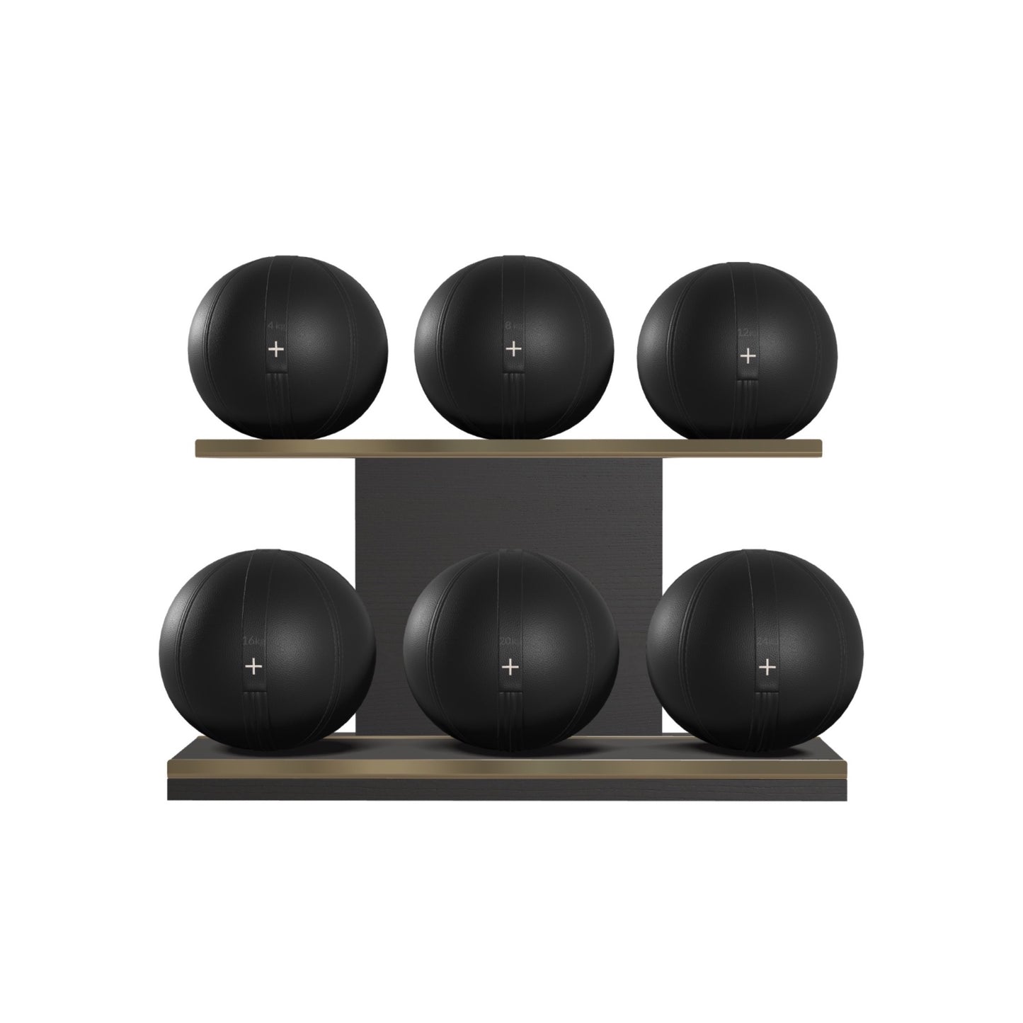 PENT. MOXA Set Ultimate - In Gold - Set of 6 Medicine Balls on Horizontal Wooden Stand - 4, 8, 12, 16, 20, 24 KG