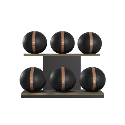 PENT. MOXA Set Ultimate - In Gold - Set of 6 Medicine Balls on Horizontal Wooden Stand - 4, 8, 12, 16, 20, 24 KG