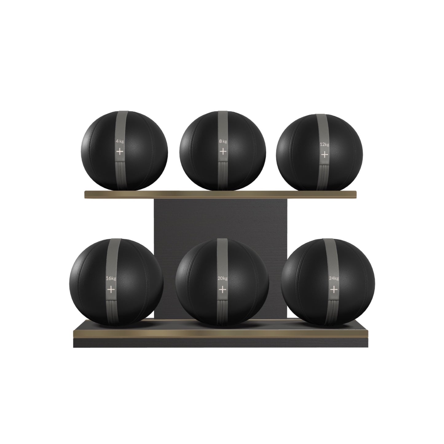 PENT. MOXA Set Ultimate - In Gold - Set of 6 Medicine Balls on Horizontal Wooden Stand - 4, 8, 12, 16, 20, 24 KG