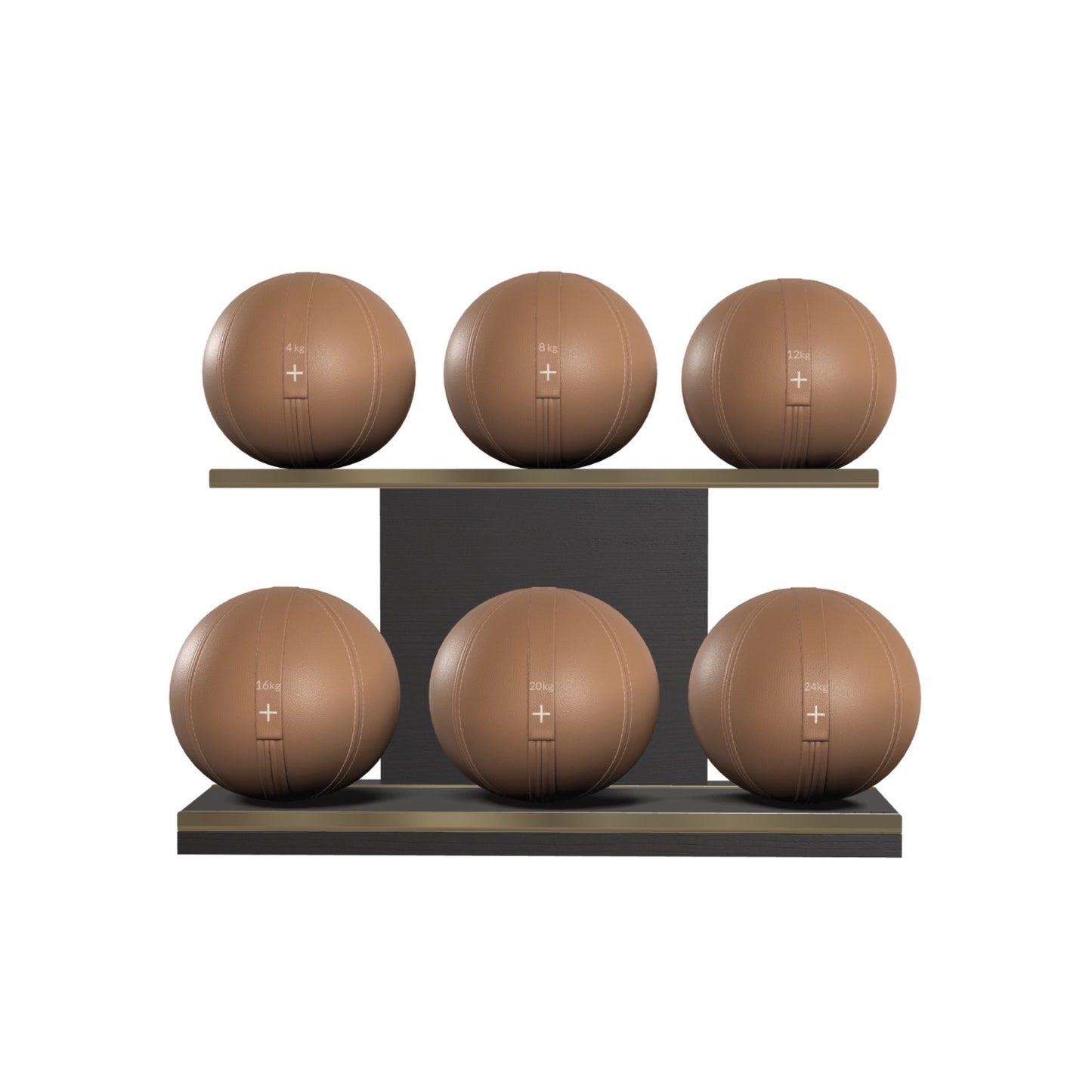 PENT. MOXA Set Ultimate - In Gold - Set of 6 Medicine Balls on Horizontal Wooden Stand - 4, 8, 12, 16, 20, 24 KG
