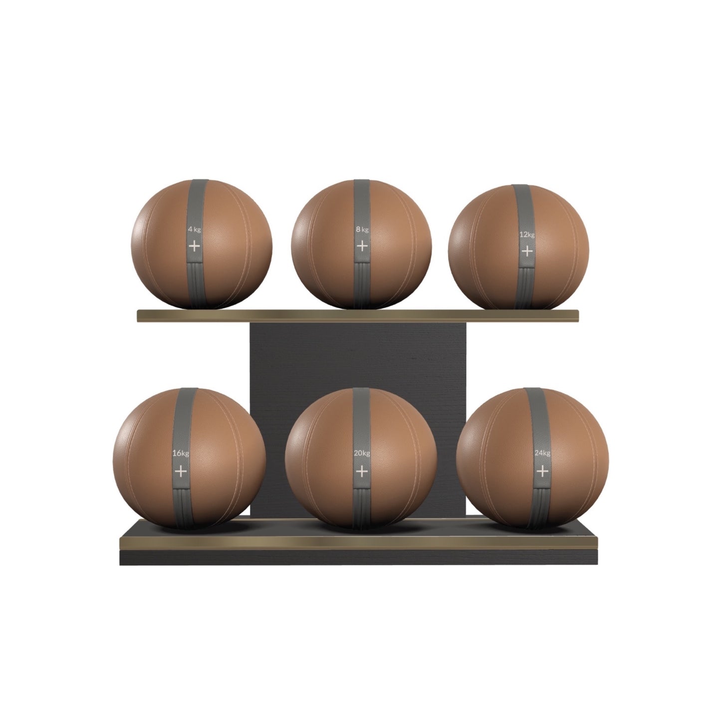 PENT. MOXA Set Ultimate - In Gold - Set of 6 Medicine Balls on Horizontal Wooden Stand - 4, 8, 12, 16, 20, 24 KG