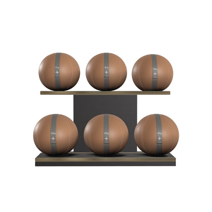 PENT. MOXA Set Ultimate - In Gold - Set of 6 Medicine Balls on Horizontal Wooden Stand - 4, 8, 12, 16, 20, 24 KG