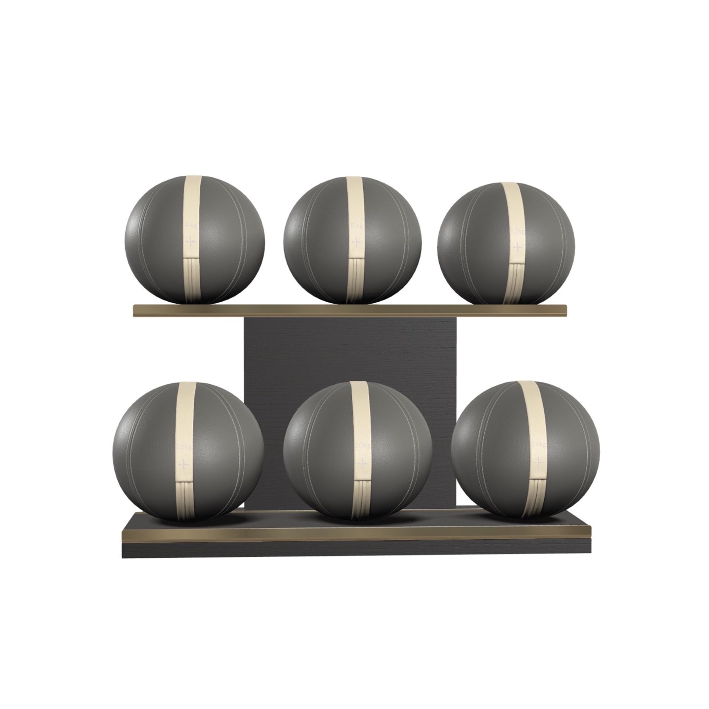 PENT. MOXA Set Ultimate - In Gold - Set of 6 Medicine Balls on Horizontal Wooden Stand - 4, 8, 12, 16, 20, 24 KG