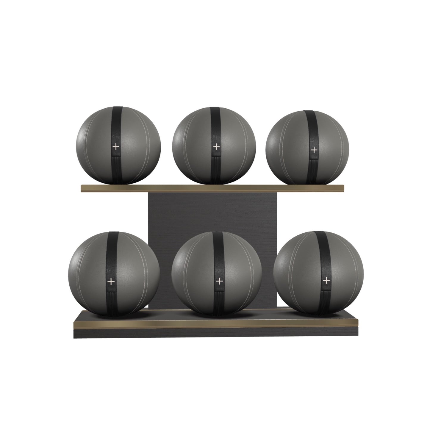 PENT. MOXA Set Ultimate - In Gold - Set of 6 Medicine Balls on Horizontal Wooden Stand - 4, 8, 12, 16, 20, 24 KG