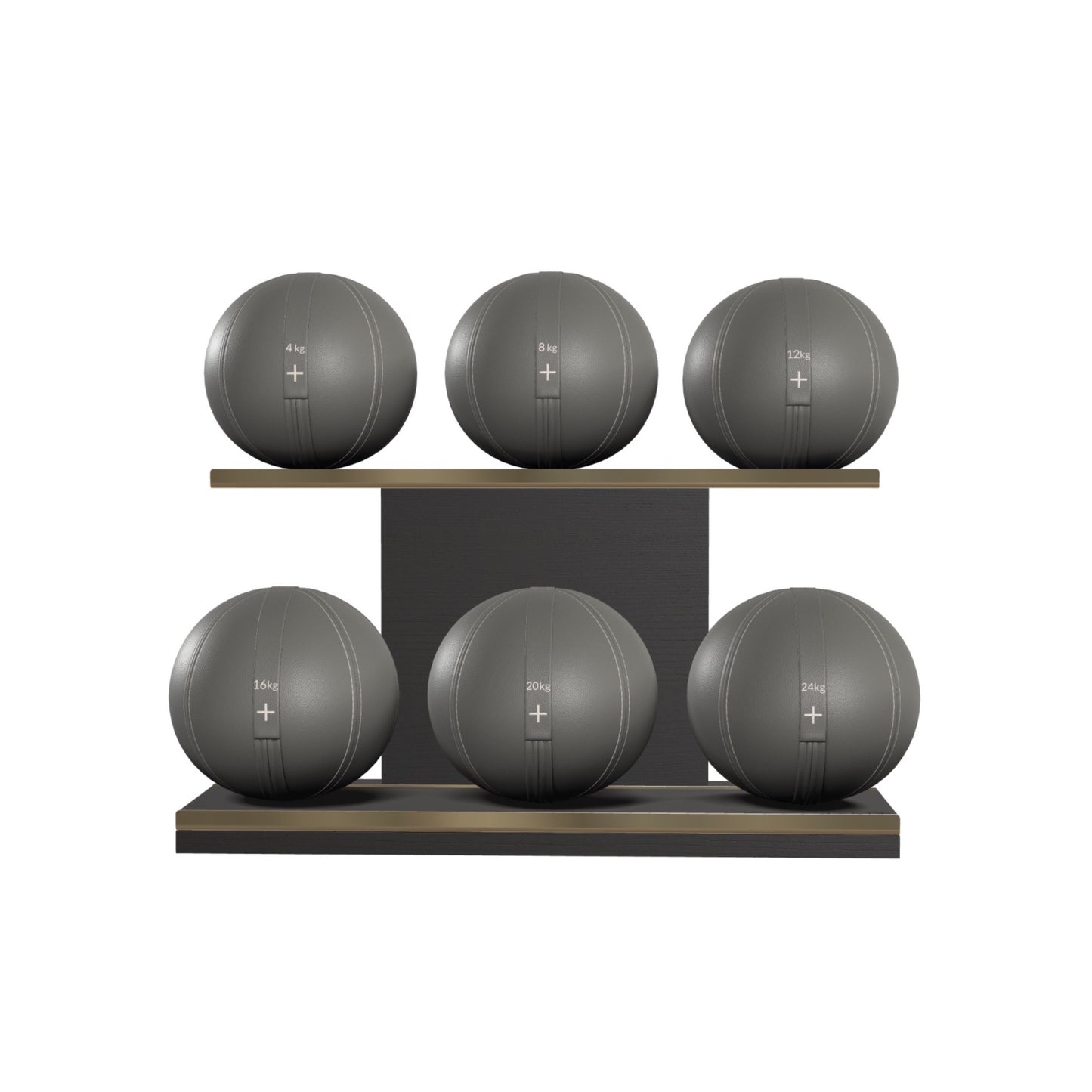 PENT. MOXA Set Ultimate - In Gold - Set of 6 Medicine Balls on Horizontal Wooden Stand - 4, 8, 12, 16, 20, 24 KG