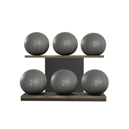 PENT. MOXA Set Ultimate - In Gold - Set of 6 Medicine Balls on Horizontal Wooden Stand - 4, 8, 12, 16, 20, 24 KG