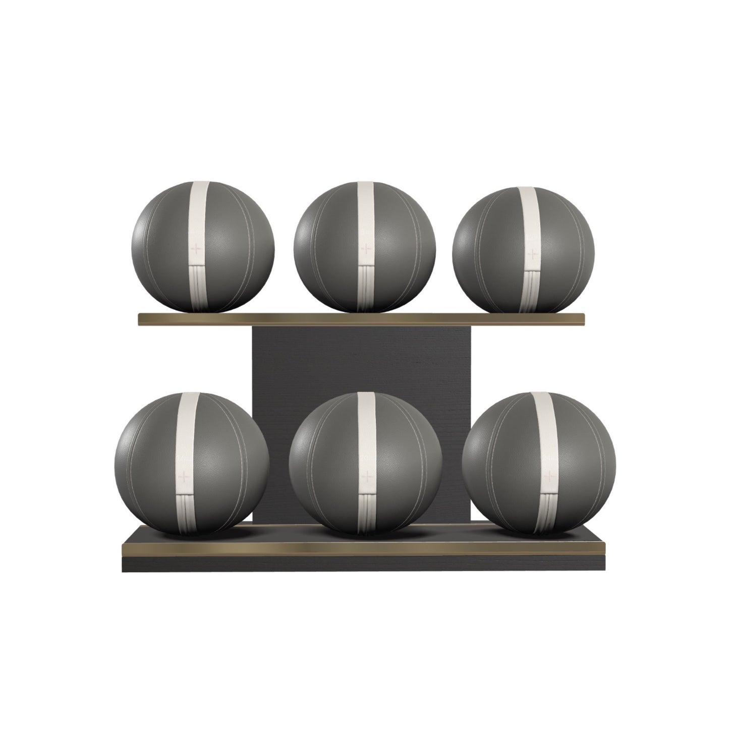 PENT. MOXA Set Ultimate - In Gold - Set of 6 Medicine Balls on Horizontal Wooden Stand - 4, 8, 12, 16, 20, 24 KG