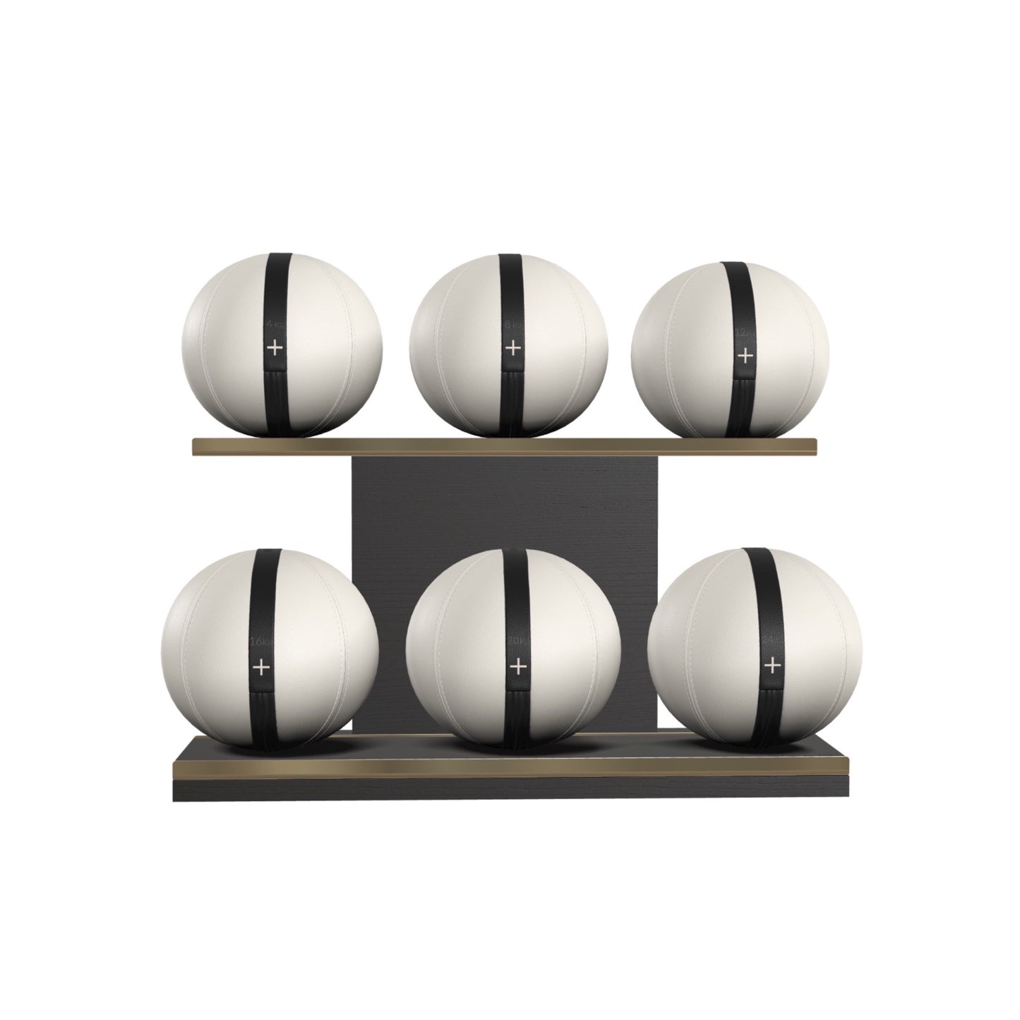 PENT. MOXA Set Ultimate - In Gold - Set of 6 Medicine Balls on Horizontal Wooden Stand - 4, 8, 12, 16, 20, 24 KG
