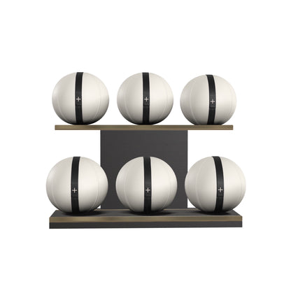 PENT. MOXA Set Ultimate - In Gold - Set of 6 Medicine Balls on Horizontal Wooden Stand - 4, 8, 12, 16, 20, 24 KG