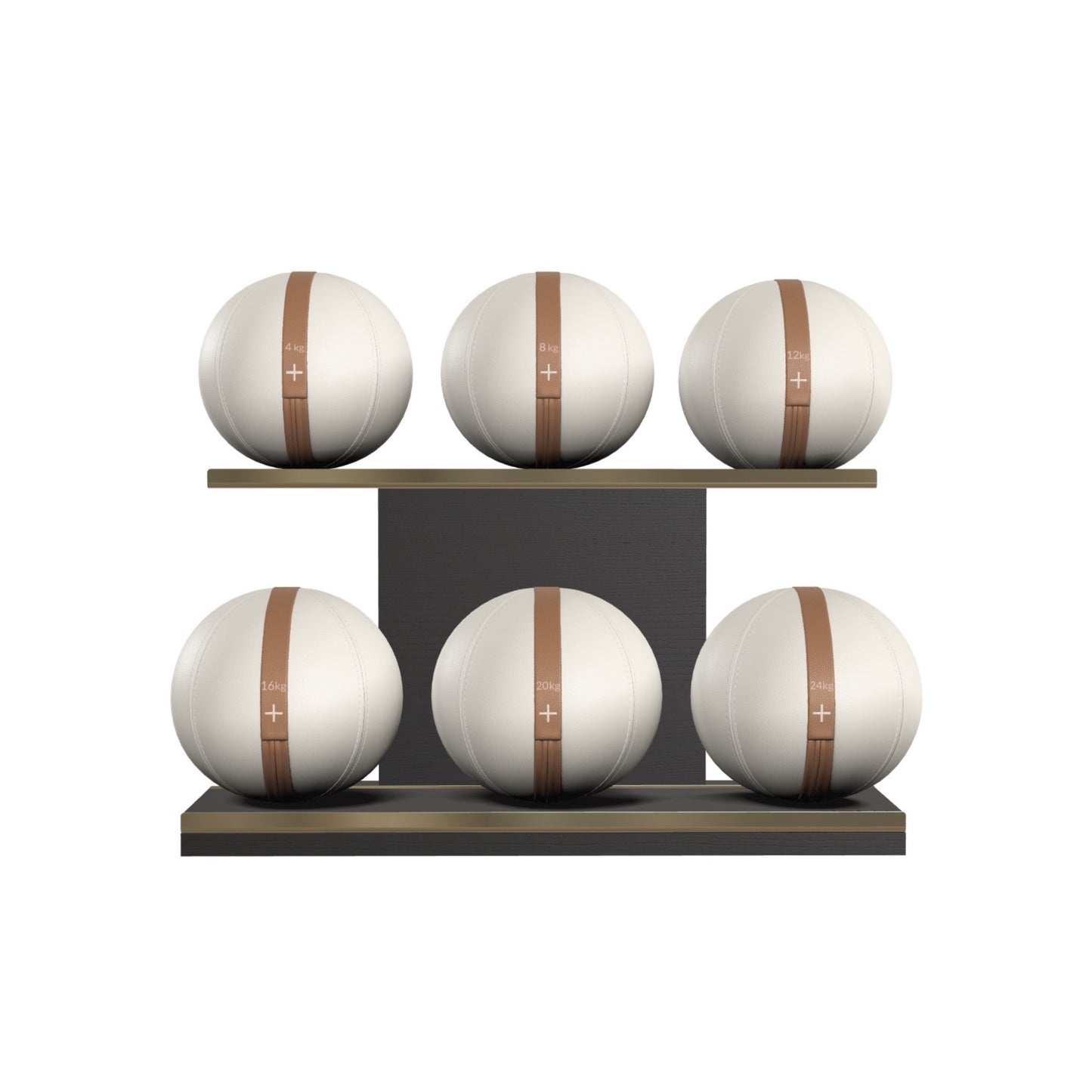 PENT. MOXA Set Ultimate - In Gold - Set of 6 Medicine Balls on Horizontal Wooden Stand - 4, 8, 12, 16, 20, 24 KG