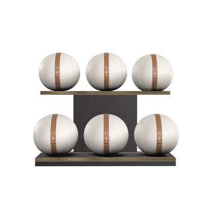 PENT. MOXA Set Ultimate - In Gold - Set of 6 Medicine Balls on Horizontal Wooden Stand - 4, 8, 12, 16, 20, 24 KG