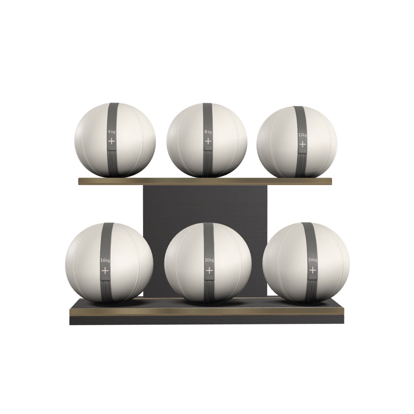 PENT. MOXA Set Ultimate - In Gold - Set of 6 Medicine Balls on Horizontal Wooden Stand - 4, 8, 12, 16, 20, 24 KG