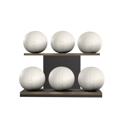 PENT. MOXA Set Ultimate - In Gold - Set of 6 Medicine Balls on Horizontal Wooden Stand - 4, 8, 12, 16, 20, 24 KG